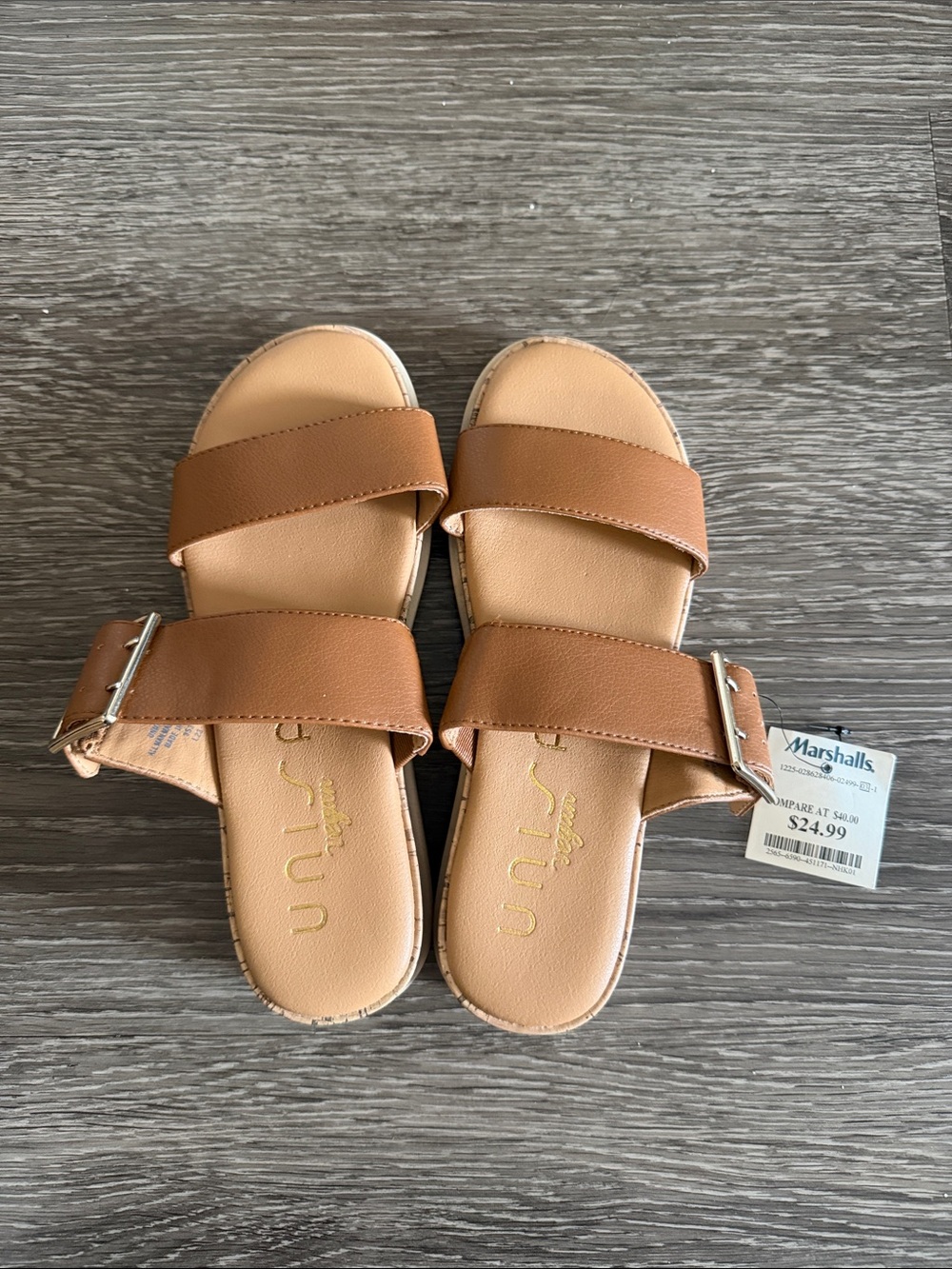 Unisa Brown Double-Strap Slide Sandals with Buckle